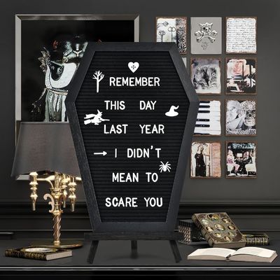 Customized Logo Acceptable Wooden Stand Coffin Letter Board for Halloween Supplies
