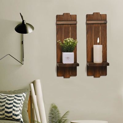 202406 Rustic Wooden Candle Holders Wall Hanging Candle Sconces for a Cozy Atmosphere