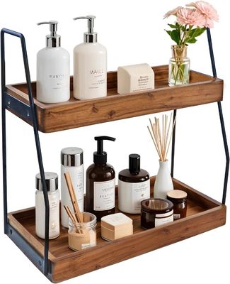 Folded Yes Acacia 2-Tier Bathroom Organizer Wooden Storage Shelf for Bathroom Kitchen