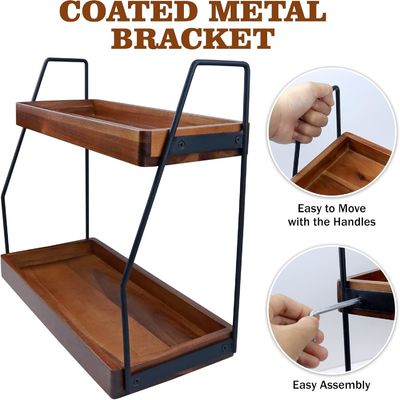 Folded Yes Acacia 2-Tier Bathroom Organizer Wooden Storage Shelf for Bathroom Kitchen