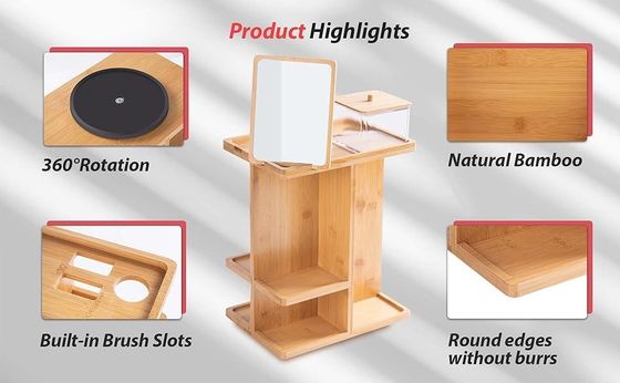 Carved Bamboo Wood Makeup Organizer and Skincare Storage for a Clutter-Free Vanity