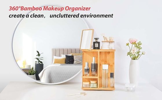 Carved Bamboo Wood Makeup Organizer and Skincare Storage for a Clutter-Free Vanity