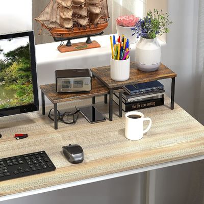 Availbale OEM ODM Set of 2 Expandable Counter Shelf in Rustic Brown for Space Saving