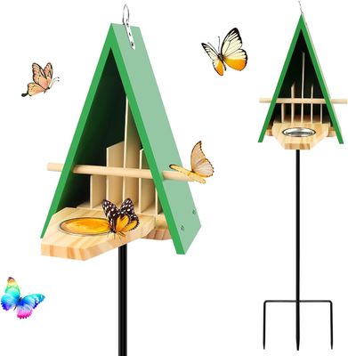 Breathable Wooden Butterfly House with Metal Stake Attract Butterflies to Your Garden