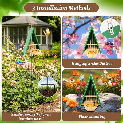 Breathable Wooden Butterfly House with Metal Stake Attract Butterflies to Your Garden