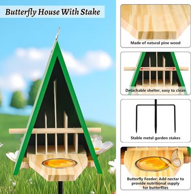 Breathable Wooden Butterfly House with Metal Stake Attract Butterflies to Your Garden