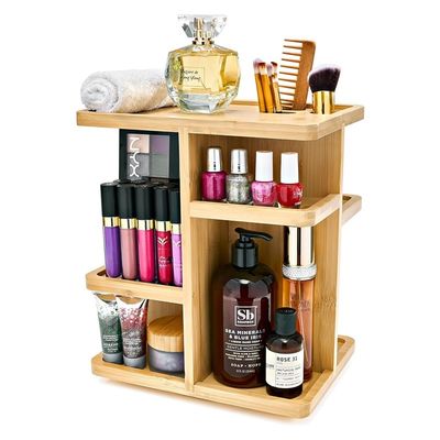 Versatile Makeup Organizer Bamboo Wood Make Up Storage Carousel for Skin Care Load ≤5kg