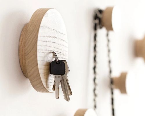 Rustic Charm Wooden Magnetic Key Holder for Wall Oak Hook Rustic Entryway Organizer