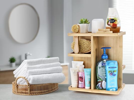 Versatile Makeup Organizer Bamboo Wood Make Up Storage Carousel for Skin Care Load ≤5kg