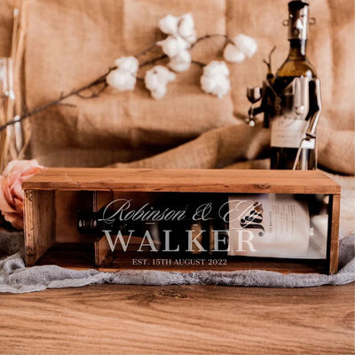Personalised Housewarming Gift Engraved Clear Acrylic Lid Rustic Pine Wood Wine Box