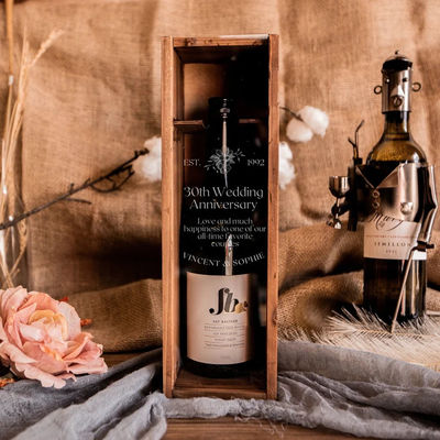Personalised Housewarming Gift Engraved Clear Acrylic Lid Rustic Pine Wood Wine Box