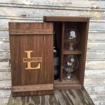 Customized Logo Wooden Gift Box for Personalized Wine or Whiskey Bottle and Glassware