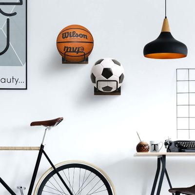 Living Room Furniture Multi Sports Ball Storage Rack with Burnt Wood Wall Mount Backing