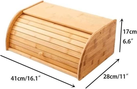 Silk-Screen Printed Bamboo Wooden Kitchen Bread Holder with Double Roll Top Lid