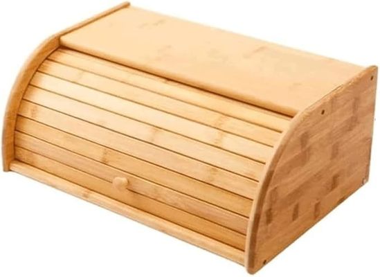 Silk-Screen Printed Bamboo Wooden Kitchen Bread Holder with Double Roll Top Lid