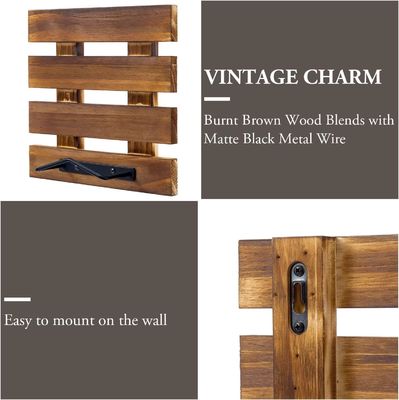 Custom size Rustic Burnt Solid Wood and Black Metal Wire Wall Mounted Plate Display Rack