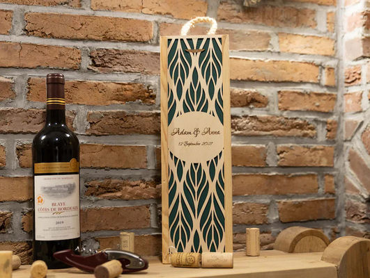 Rectangle Wooden Wine Box with Burned Printing Personalized Anniversary Wedding