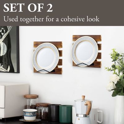 Custom size Rustic Burnt Solid Wood and Black Metal Wire Wall Mounted Plate Display Rack