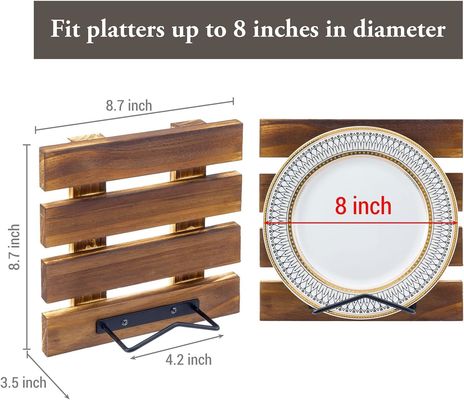 Custom size Rustic Burnt Solid Wood and Black Metal Wire Wall Mounted Plate Display Rack