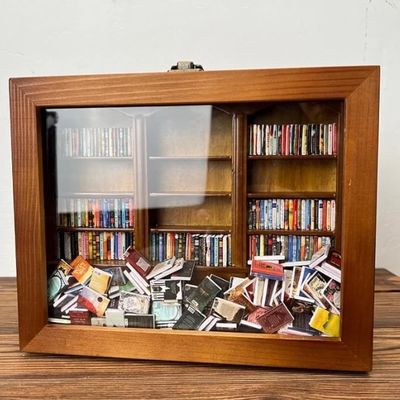 Wooden Mini Book Matchbox Display Bookshelf Cabinet Contemporary Design for Home Decor