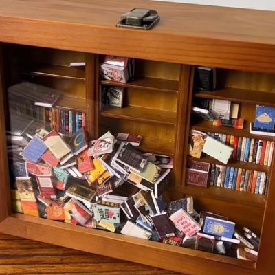 Wooden Mini Book Matchbox Display Bookshelf Cabinet Contemporary Design for Home Decor