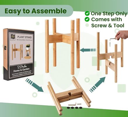 Adjustable Bamboo Wood Plant Stand Ideal for 8 10 and 12 Inches Pots and Flower Vases