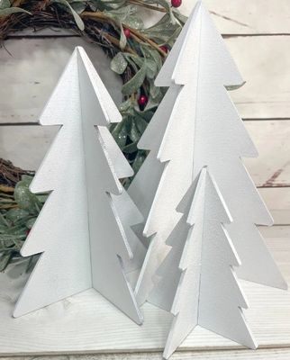 High Quantity Set of 3 Christmas Decor White Wood Trees for Winter Tiered Tree by OEM