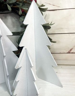 High Quantity Set of 3 Christmas Decor White Wood Trees for Winter Tiered Tree by OEM