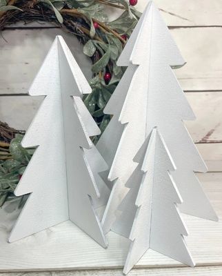 High Quantity Set of 3 Christmas Decor White Wood Trees for Winter Tiered Tree by OEM