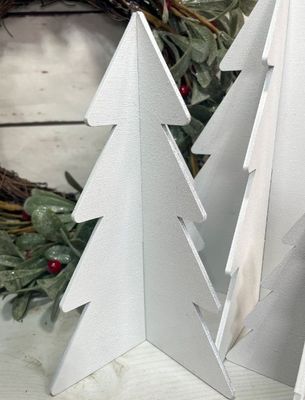 High Quantity Set of 3 Christmas Decor White Wood Trees for Winter Tiered Tree by OEM