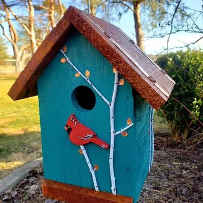 TIMBER Wooden Colored Birdhouse Handmade Hanging Mini Wooden Box for Courtyard Garden