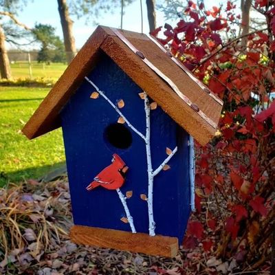 TIMBER Wooden Colored Birdhouse Handmade Hanging Mini Wooden Box for Courtyard Garden