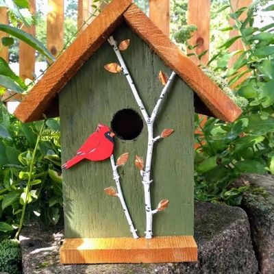 TIMBER Wooden Colored Birdhouse Handmade Hanging Mini Wooden Box for Courtyard Garden