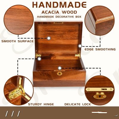 Hand-Crafted Solid Acacia Wooden Storage Box With Hinged Lid Ideal for Gift Packaging