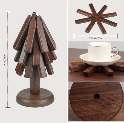 Customized Logo Acceptable Wooden Black Walnut Trivet Set for Hot Dishes and Pots
