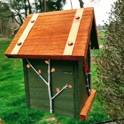 Hand Painted Cardinal And Birch Trees TIMBER Wood Birdhouse For Bird Conservationists