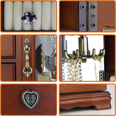 Pine Wood Color 4-Drawer Wooden Jewelry Box for Ring Storage and Makeup Organization