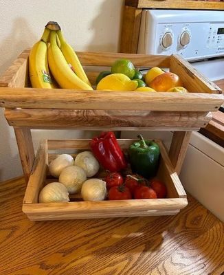 Solid Wood Kitchen Produce Holder for Neatly Storing Fruits and Vegetables 34x10x10cm