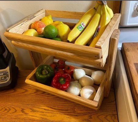 Solid Wood Kitchen Produce Holder for Neatly Storing Fruits and Vegetables 34x10x10cm