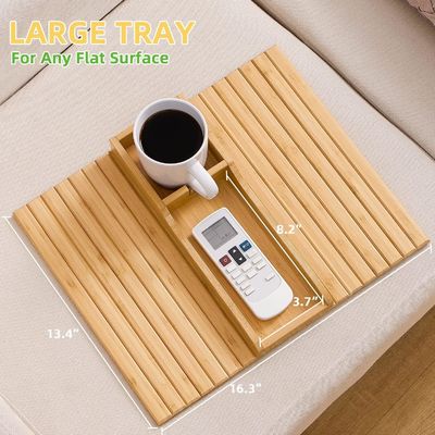 Portable Couch Arm Tray Table Natural Bamboo Sofa Couch Cup Holder with Glossy Lamination