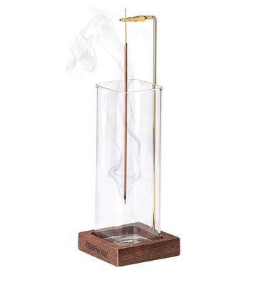 Environmental Wooden Incense Holder with Glass Ash Catcher Anti-Ash Incense Burner