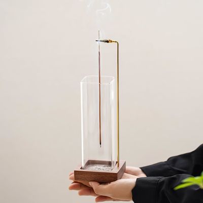 Environmental Wooden Incense Holder with Glass Ash Catcher Anti-Ash Incense Burner