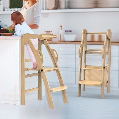 Customized Logo Acceptable Wooden Kitchen Step Stool Helper Standing Tower for Toddlers