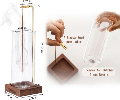 Environmental Wooden Incense Holder with Glass Ash Catcher Anti-Ash Incense Burner