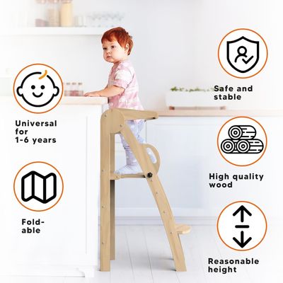 Customized Logo Acceptable Wooden Kitchen Step Stool Helper Standing Tower for Toddlers