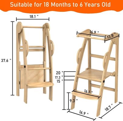 Customized Logo Acceptable Wooden Kitchen Step Stool Helper Standing Tower for Toddlers