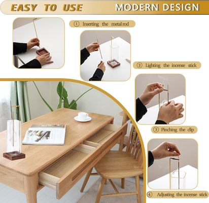 Environmental Wooden Incense Holder with Glass Ash Catcher Anti-Ash Incense Burner