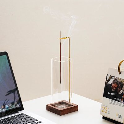 Environmental Wooden Incense Holder with Glass Ash Catcher Anti-Ash Incense Burner