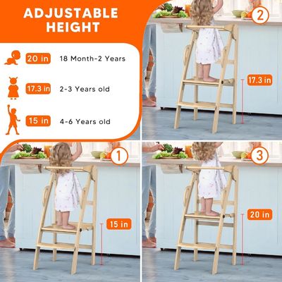 Customized Logo Acceptable Wooden Kitchen Step Stool Helper Standing Tower for Toddlers