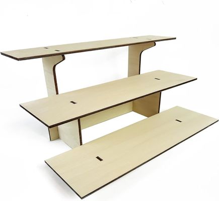 Glossy Lamination 3-Tier Straight Wooden Retail Table Display Rack Stand with Shelves